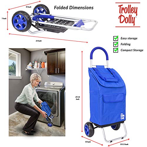 dbest products Trolley Dolly, Blue Foldable Shopping cart for Groceries with Wheels and Removable Bag and Rolling Personal Handtruck, Standard