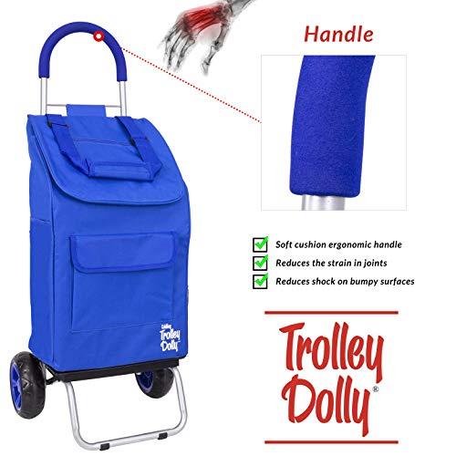 dbest products Trolley Dolly, Blue Foldable Shopping cart for Groceries with Wheels and Removable Bag and Rolling Personal Handtruck, Standard