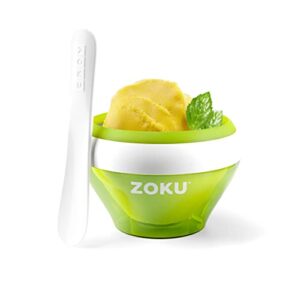 zoku ice cream maker, compact make and serve bowl with stainless steel freezer core creates soft serve, frozen yogurt, ice cream and more in minutes, bpa-free, green