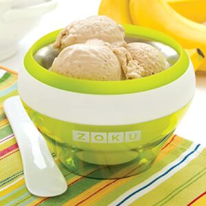 ZOKU Ice Cream Maker, Compact Make and Serve Bowl with Stainless Steel Freezer Core Creates Soft Serve, Frozen Yogurt, Ice Cream and More in Minutes, BPA-free, Green