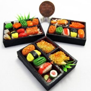 ThaiHonest 3 Mix Dollhouse Miniature Sushi Bento ,Tiny Food,Dollhouse Food