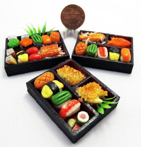 ThaiHonest 3 Mix Dollhouse Miniature Sushi Bento ,Tiny Food,Dollhouse Food