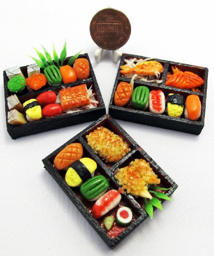 ThaiHonest 3 Mix Dollhouse Miniature Sushi Bento ,Tiny Food,Dollhouse Food