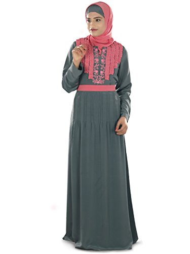 MyBatua Women’s Muslim Clothing Beautiful Dress Ramsha Abaya in Grey (X-Small)