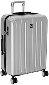 delsey paris titanium hardside expandable luggage with spinner wheels, silver, checked-medium 25 inch
