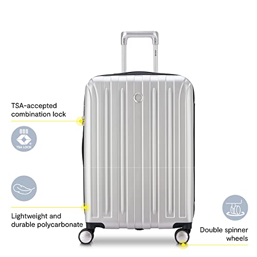 DELSEY Paris Titanium Hardside Expandable Luggage with Spinner Wheels, Silver, Checked-Medium 25 Inch