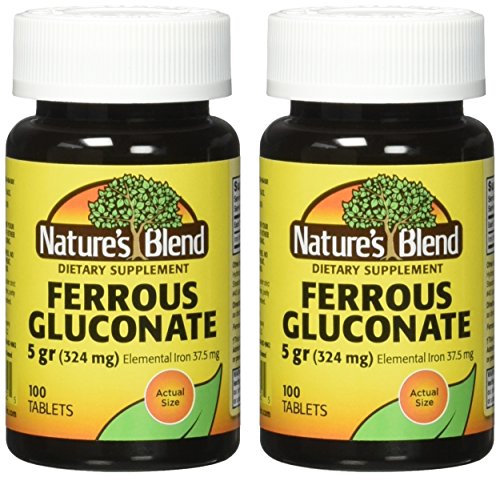 Nature`s Blend Ferrous Gluconate Tablets 324 mg, 100 Count (Pack of 2)