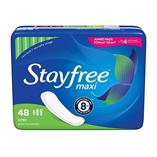 Stayfree Maxi Super Long Wingless Reliable Protection and Absorbency Pads For Women, 48 Count (Pack of 1)