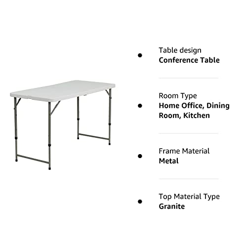 Flash Furniture 4-Foot Height Adjustable Bi-Fold Granite White Plastic Folding Table