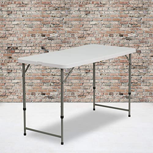 Flash Furniture 4-Foot Height Adjustable Bi-Fold Granite White Plastic Folding Table