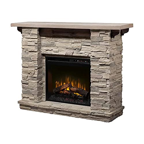 Dimplex Featherston Electric Fireplace with Mantel Surround Package | Pine with Gray Stone-Look Mantel Shelf, Includes 28" Electric Fireplace - Model #GDS28L8-1152LR