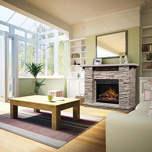 Dimplex Featherston Electric Fireplace with Mantel Surround Package | Pine with Gray Stone-Look Mantel Shelf, Includes 28" Electric Fireplace - Model #GDS28L8-1152LR