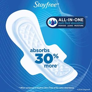 Stayfree Maxi Overnight Pads with Wings For Women, Reliable Protection and Absorbency of Feminine Periods, 28 Count