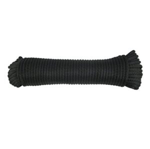 1/4 inch black dacron polyester rope - 100 foot hank | solid braid - industrial grade - high uv and abrasion resistance - low stretch