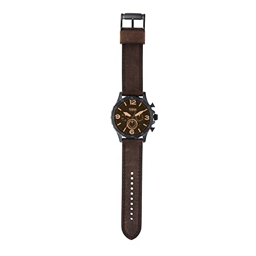 Fossil Men's Nate Quartz Stainless Steel and Leather Chronograph Watch, Color: Black, Dark Brown (Model: JR1487)