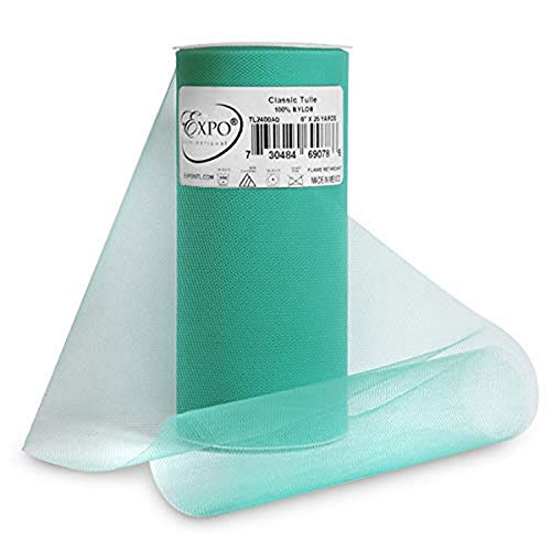 Expo International Premium Matte Tulle, Roll/Spool of 6 Inches X 25 Yards, Nylon-made Tulle Fabric, Matte Finish, Soft, Lightweight, Washable, Easy-to-Use, Aqua Blue