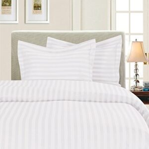 elegant comfort® 1500 thread count -damask stripes- egyptian quality luxurious silky soft wrinkle & fade resistant 3pc duvet cover set, full/queen, white