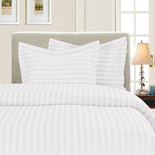 Elegant Comfort® 1500 Thread Count -Damask Stripes- Egyptian Quality Luxurious Silky Soft Wrinkle & Fade Resistant 3pc Duvet Cover Set, Full/Queen, White