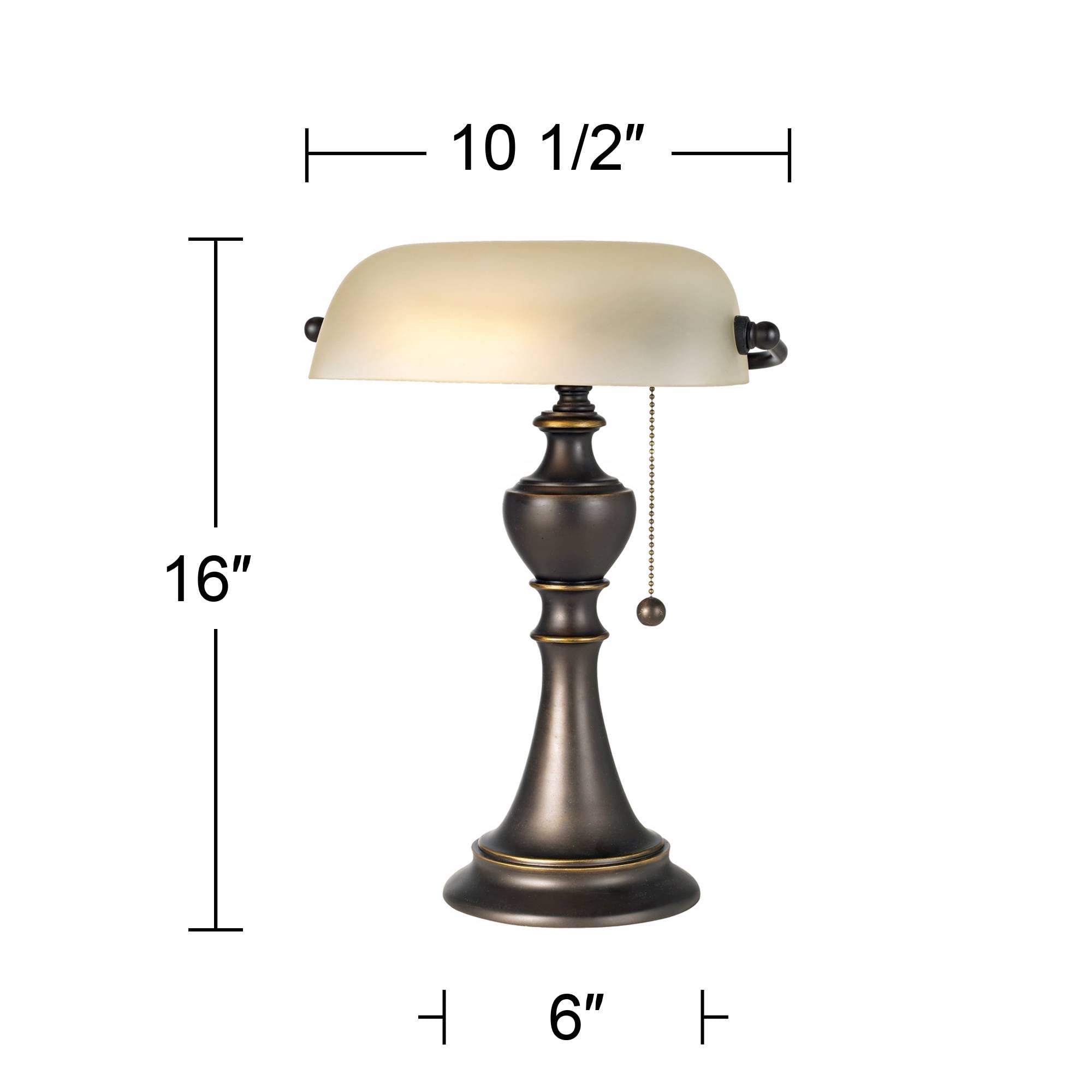 Regency Hill Haddington Traditional Piano Banker Table Lamp 16" High Antique Bronze Dark Brown Metal Alabaster Glass Shade Decor for Bedroom House Bedside Nightstand Home Office Reading