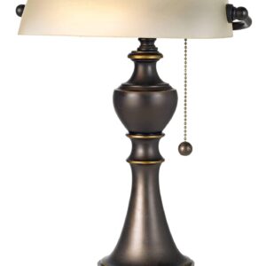 Regency Hill Haddington Traditional Piano Banker Table Lamp 16" High Antique Bronze Dark Brown Metal Alabaster Glass Shade Decor for Bedroom House Bedside Nightstand Home Office Reading