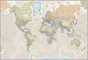 maps international - giant world map mural - mega-map of the world wallpaper - 91 x 62 - classic colours