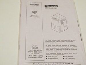 sears kenmore dehumidifier repair parts list model no. 580.53701300 and owner's manual