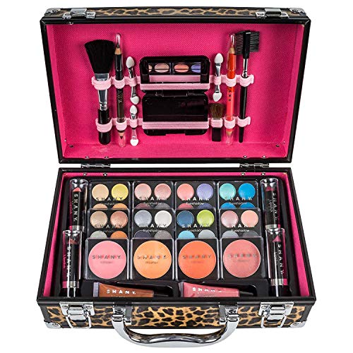 SHANY Carry All Makeup Train Case with Pro Makeup Set, Makeup Brushes, Lipsticks, Eye Shadows, Blushes, and more - Leopard