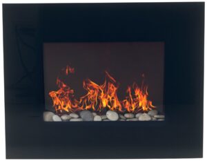 26-inch wall-mounted electric fireplace – indoor glass fireplace heater with pebble fuel effect – adjustable heat, flames, and brightness with remote by northwest (black)