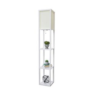 simple designs lf1014-wht etagere organizer storage shelf linen shade floor lamp, white