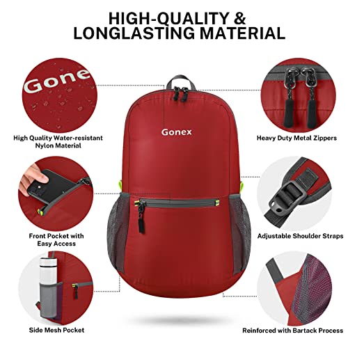 Gonex Ultra Lightweight Packable Backpack Daypack Handy Foldable Camping Outdoor Travel Cycling Backpacking(Red)