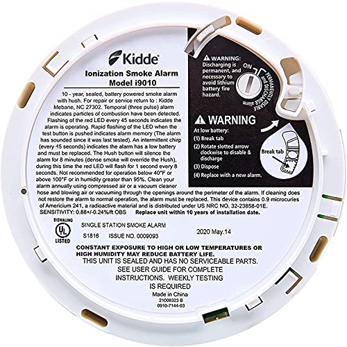 Kidde Smoke Detector, 10-Year Battery, LED Indicators, Replacement Alert, Test-Reset Button