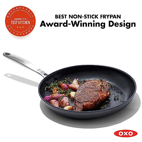 OXO Good Grips Pro 8" Frying Pan Skillet, 3-Layered German Engineered Nonstick Coating, Dishwasher Safe, Oven Safe, Stainless Steel Handle, Black