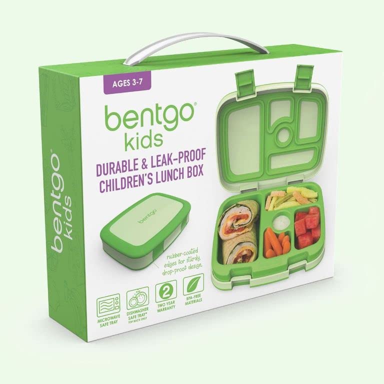 Bentgo® Kids Bento-Style 5-Compartment Lunch Box - Ideal Portion Sizes for Ages 3 to 7 - Leak-Proof, Drop-Proof, Dishwasher Safe, BPA-Free, & Made with Food-Safe Materials (Green)