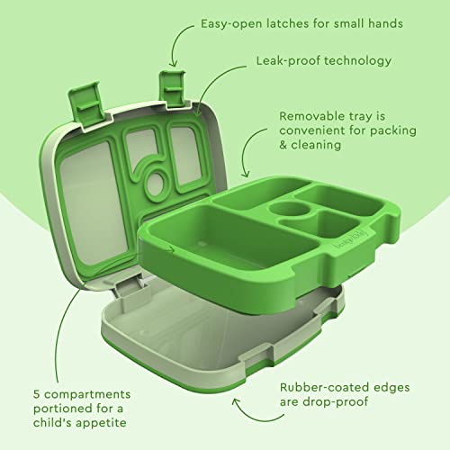 Bentgo® Kids Bento-Style 5-Compartment Lunch Box - Ideal Portion Sizes for Ages 3 to 7 - Leak-Proof, Drop-Proof, Dishwasher Safe, BPA-Free, & Made with Food-Safe Materials (Green)