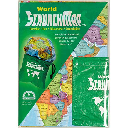 Waypoint Geographic World ScrunchMap, Portable, Easy-to-Store Map of the World, Water and Tear-Resistant Map, Eco-Conscious Unique Gifts, Storage Bag Included, 24" H x 36" W