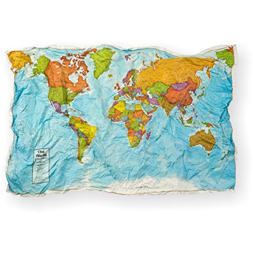 Waypoint Geographic World ScrunchMap, Portable, Easy-to-Store Map of the World, Water and Tear-Resistant Map, Eco-Conscious Unique Gifts, Storage Bag Included, 24" H x 36" W