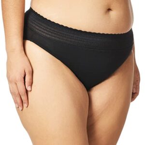 Warner's Women's No Pinching No Problems Dig-Free Comfort Waist with Lace Cotton Hi-Cut RT2091P, Rich Black, X-Large