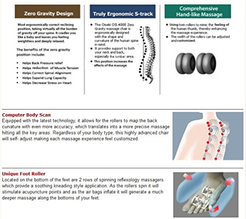 Osaki OS-4000 Massage Chair Zero Gravity Computer Body Scan, Auto Height Adjustment, and Wireless Remote