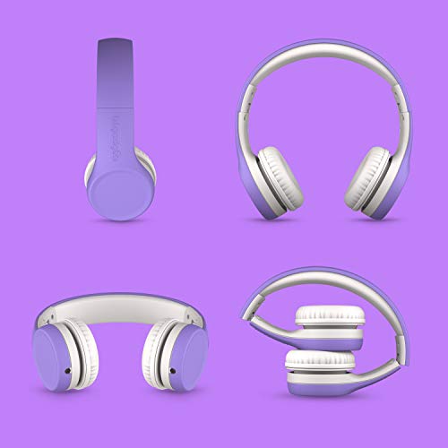 LilGadgets Connect+ Kids Headphones Wired with Microphone, Volume Limiting for Safe Listening, Adjustable Headband, Cushioned Earpads for Comfort, Headphones for Kids for School, Purple