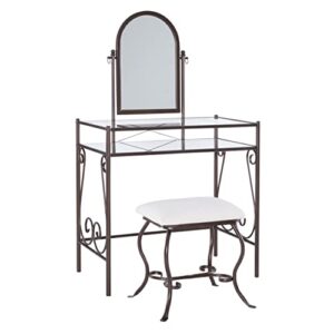 linon dark metal set table with upholstered stool clarisse vanity, 52.4" x 31.8" x 18.3"