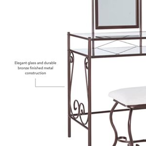 Linon Dark Metal Set Table with Upholstered Stool Clarisse Vanity, 52.4" x 31.8" x 18.3"