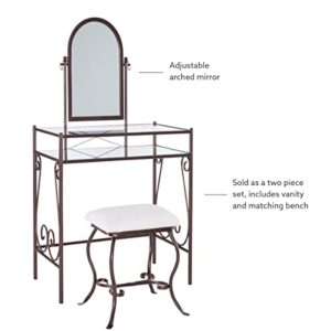 Linon Dark Metal Set Table with Upholstered Stool Clarisse Vanity, 52.4" x 31.8" x 18.3"