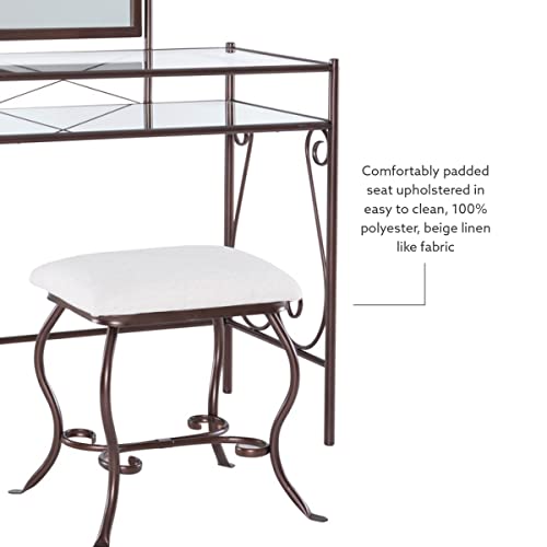 Linon Dark Metal Set Table with Upholstered Stool Clarisse Vanity, 52.4" x 31.8" x 18.3"