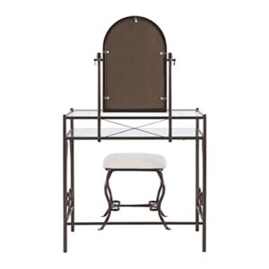 Linon Dark Metal Set Table with Upholstered Stool Clarisse Vanity, 52.4" x 31.8" x 18.3"