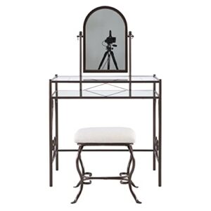 Linon Dark Metal Set Table with Upholstered Stool Clarisse Vanity, 52.4" x 31.8" x 18.3"