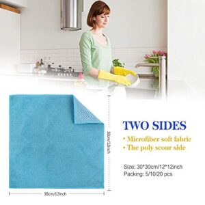 SINLAND Microfiber Dish Cloth for Washing Dishes Dish Rags Best Kitchen Washcloth Cleaning Cloths with Poly Scour Side 5 Color Assorted 12inchx12inch 10pack