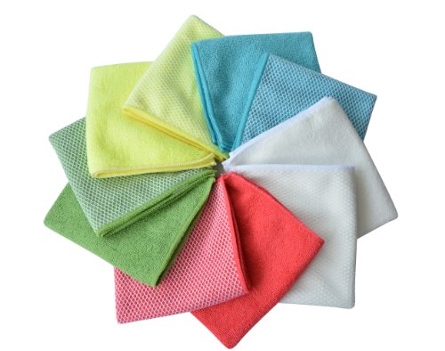 SINLAND Microfiber Dish Cloth for Washing Dishes Dish Rags Best Kitchen Washcloth Cleaning Cloths with Poly Scour Side 5 Color Assorted 12inchx12inch 10pack