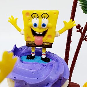 Spongebob Squarepants 11 Piece Birthday Cupcake Topper Set Featuring 2" to 3" Cupcake Toppers of Squidward, Sandy Cheeks, Patrick Star, Mr. Krabs, Plankton, Gary and More