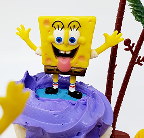 Spongebob Squarepants 11 Piece Birthday Cupcake Topper Set Featuring 2" to 3" Cupcake Toppers of Squidward, Sandy Cheeks, Patrick Star, Mr. Krabs, Plankton, Gary and More