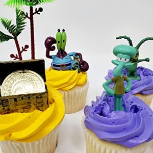 Spongebob Squarepants 11 Piece Birthday Cupcake Topper Set Featuring 2" to 3" Cupcake Toppers of Squidward, Sandy Cheeks, Patrick Star, Mr. Krabs, Plankton, Gary and More